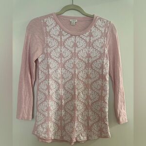 J.Crew Light Pink Lace 3/4 Sleeve Crewneck T-Shirt – Size XS